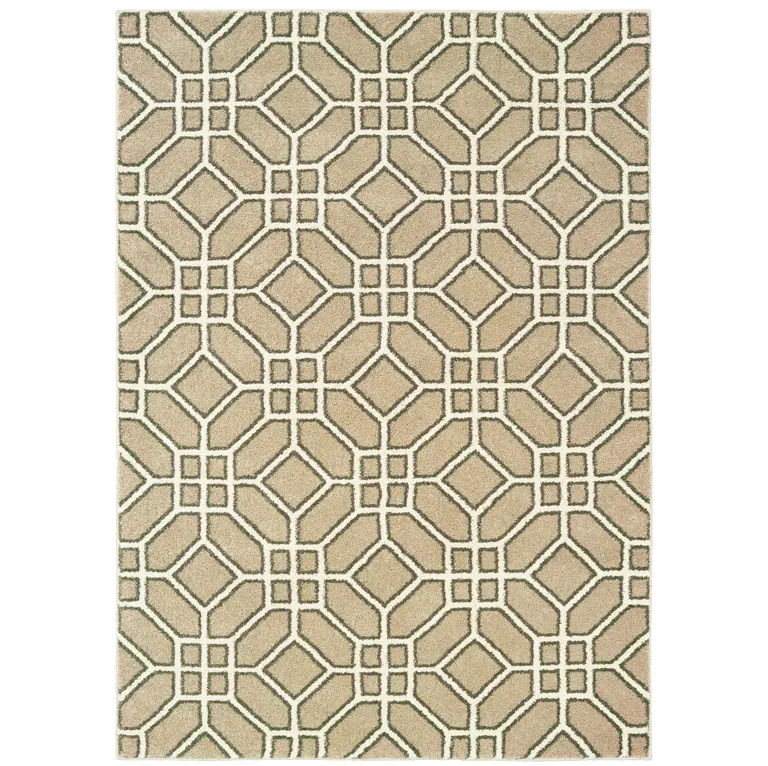 Sand And Ivory Geometric Power Loom Stain Resistant Area Rug Photo 1