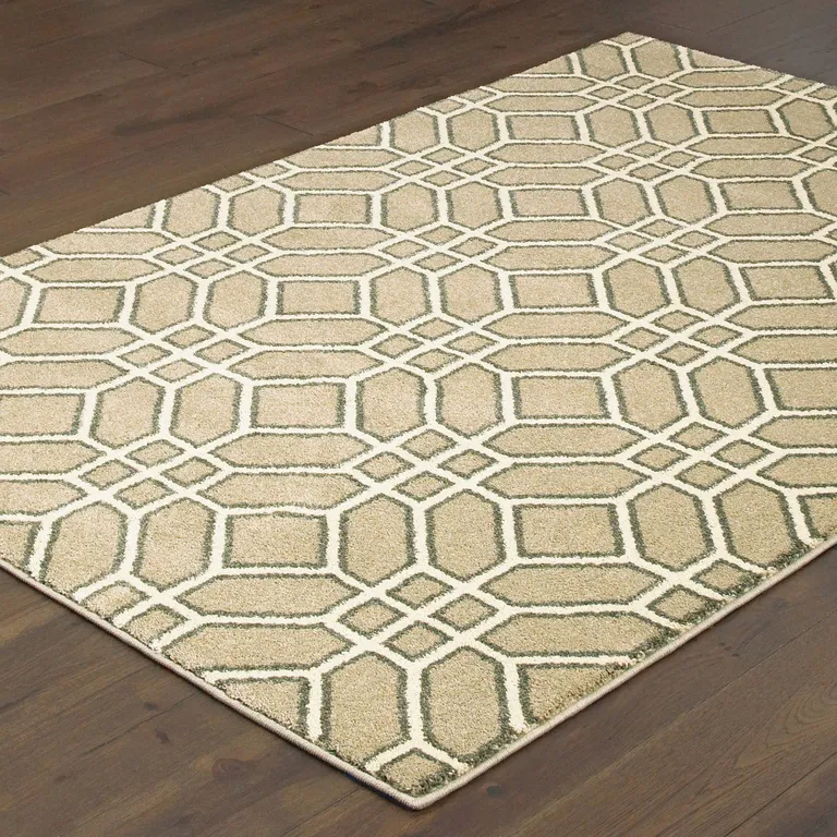 Sand And Ivory Geometric Power Loom Stain Resistant Area Rug Photo 5