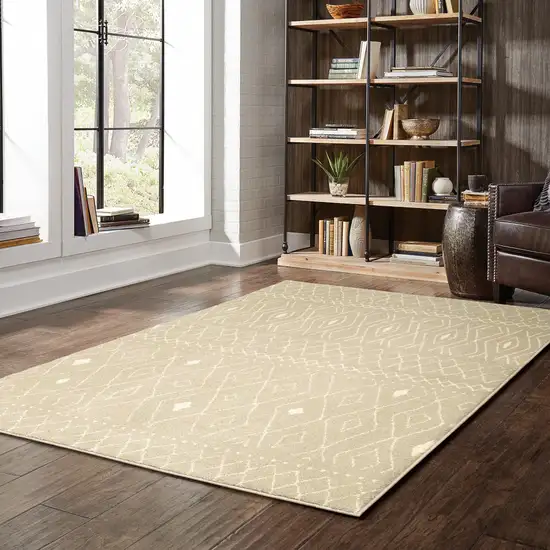 Sand And Ivory Geometric Power Loom Stain Resistant Area Rug Photo 6