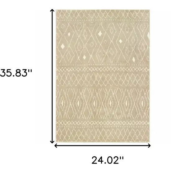 Sand And Ivory Geometric Power Loom Stain Resistant Area Rug Photo 8