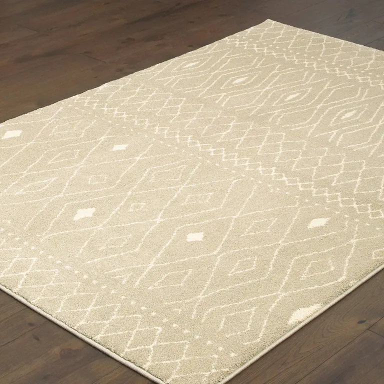 Sand And Ivory Geometric Power Loom Stain Resistant Area Rug Photo 4