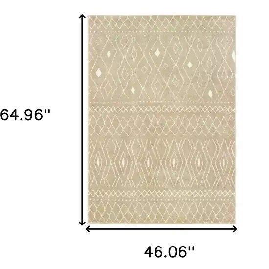 Sand And Ivory Geometric Power Loom Stain Resistant Area Rug Photo 8