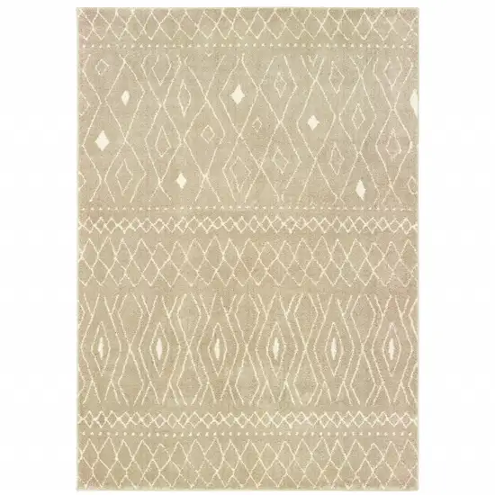 Sand And Ivory Geometric Power Loom Stain Resistant Area Rug Photo 1