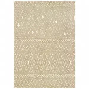 Photo of Sand And Ivory Geometric Power Loom Stain Resistant Area Rug