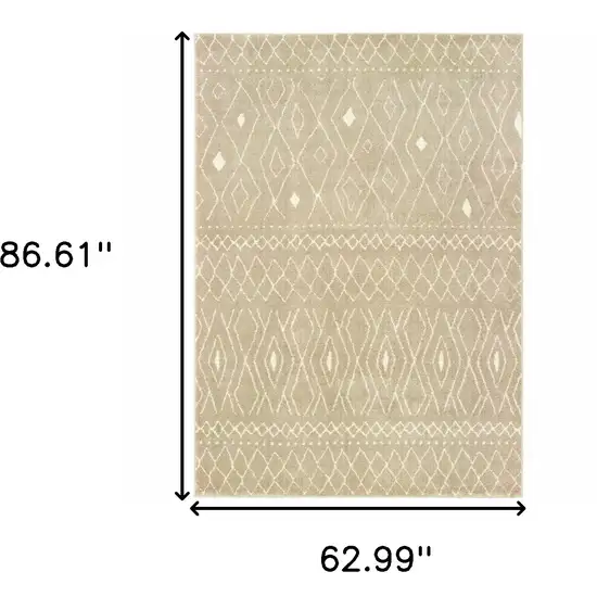 Sand And Ivory Geometric Power Loom Stain Resistant Area Rug Photo 8