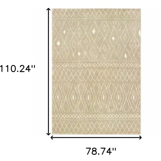 Sand And Ivory Geometric Power Loom Stain Resistant Area Rug Photo 8