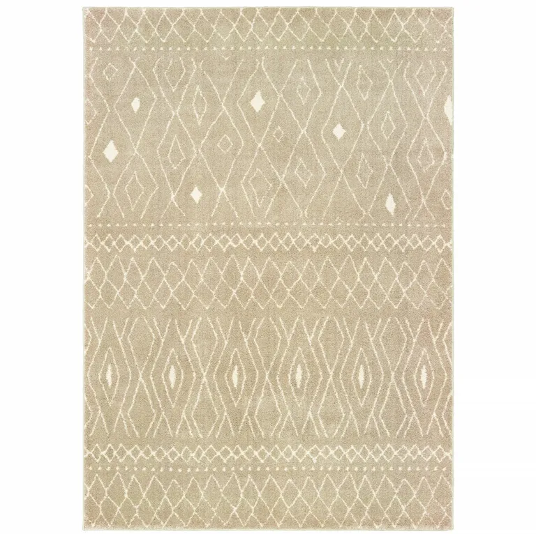 Sand And Ivory Geometric Power Loom Stain Resistant Area Rug Photo 1