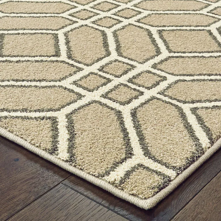 Sand And Ivory Geometric Power Loom Stain Resistant Runner Rug Photo 4