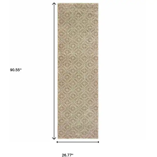 Sand And Ivory Geometric Power Loom Stain Resistant Runner Rug Photo 6