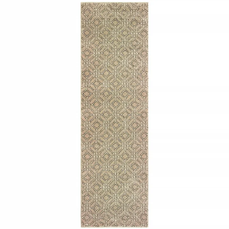 Sand And Ivory Geometric Power Loom Stain Resistant Runner Rug Photo 1