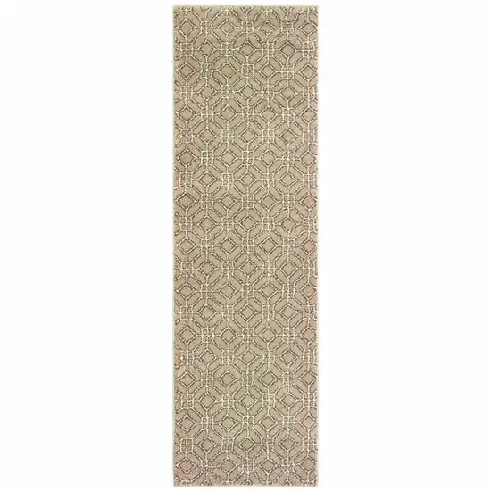 Sand And Ivory Geometric Power Loom Stain Resistant Runner Rug Photo 1