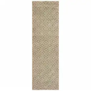 Photo of Sand And Ivory Geometric Power Loom Stain Resistant Runner Rug