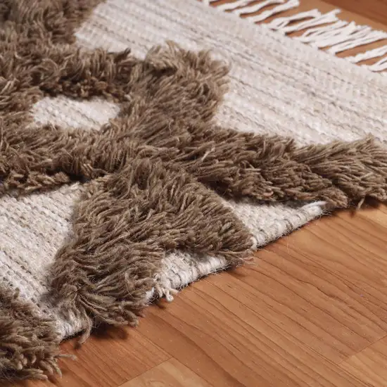 Sand And Taupe Wool Geometric Flatweave Handmade Stain Resistant Area Rug With Fringe Photo 3