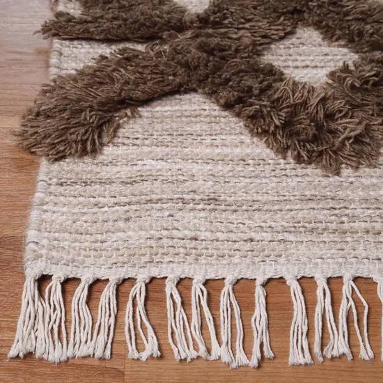 Sand And Taupe Wool Geometric Flatweave Handmade Stain Resistant Area Rug With Fringe Photo 4