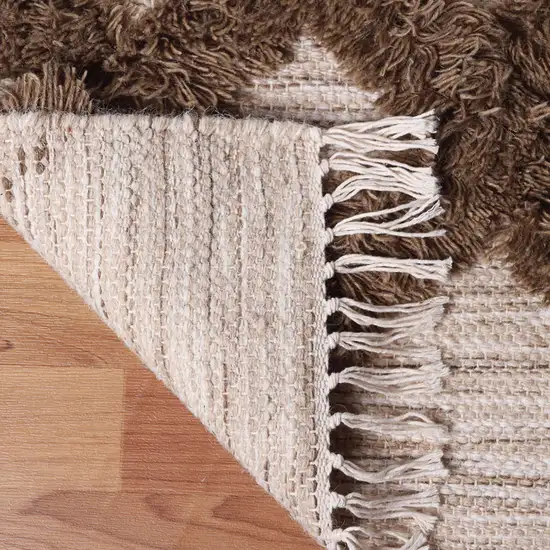 Sand And Taupe Wool Geometric Flatweave Handmade Stain Resistant Area Rug With Fringe Photo 5