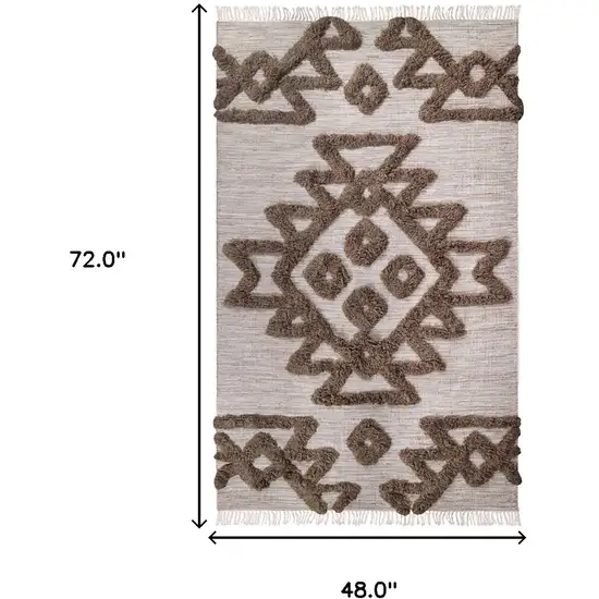 Sand And Taupe Wool Geometric Flatweave Handmade Stain Resistant Area Rug With Fringe Photo 9