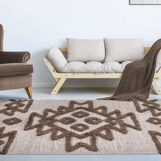 Sand And Taupe Wool Geometric Flatweave Handmade Stain Resistant Area Rug With Fringe Photo 7