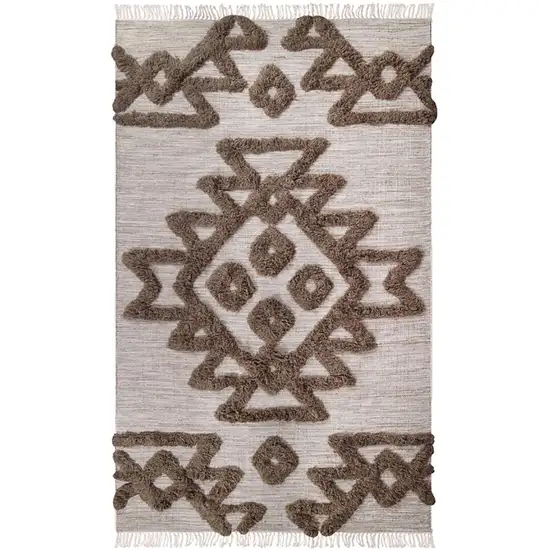 Sand And Taupe Wool Geometric Flatweave Handmade Stain Resistant Area Rug With Fringe Photo 1