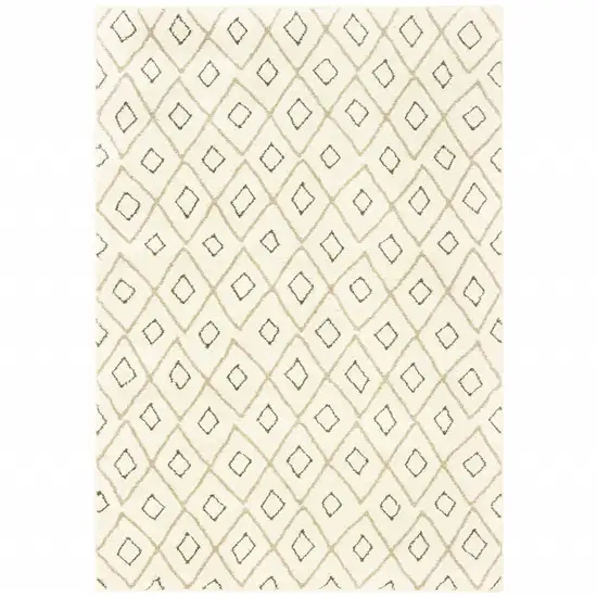 Sand Ash Grey And Ivory Geometric Power Loom Stain Resistant Area Rug Photo 1