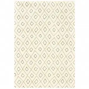 Photo of Sand Ash Grey And Ivory Geometric Power Loom Stain Resistant Area Rug