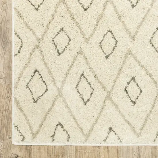 Sand Ash Grey And Ivory Geometric Power Loom Stain Resistant Runner Rug Photo 3