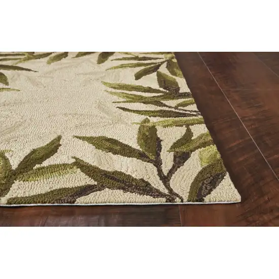 Sand Beige Hand Hooked UV Treated Bordered Coastal Sea Grass Indoor Outdoor Accent Rug Photo 4