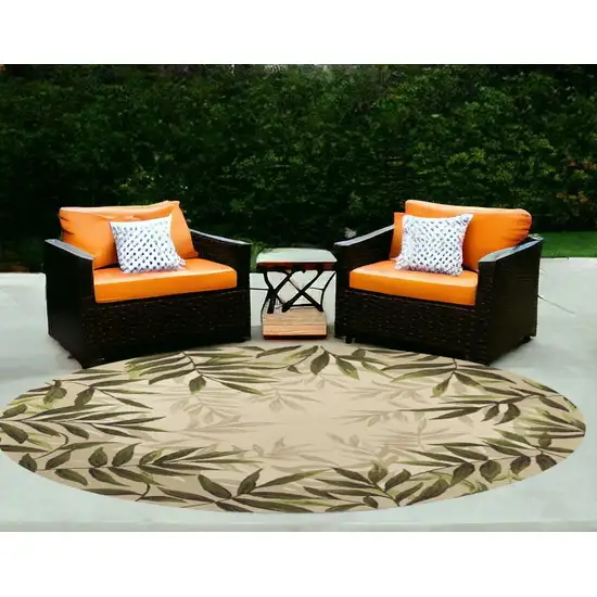 8' Sand Beige Hand Hooked Uv Treated Bordered Coastal Sea Grass Round Indoor Outdoor Area Rug Photo 1