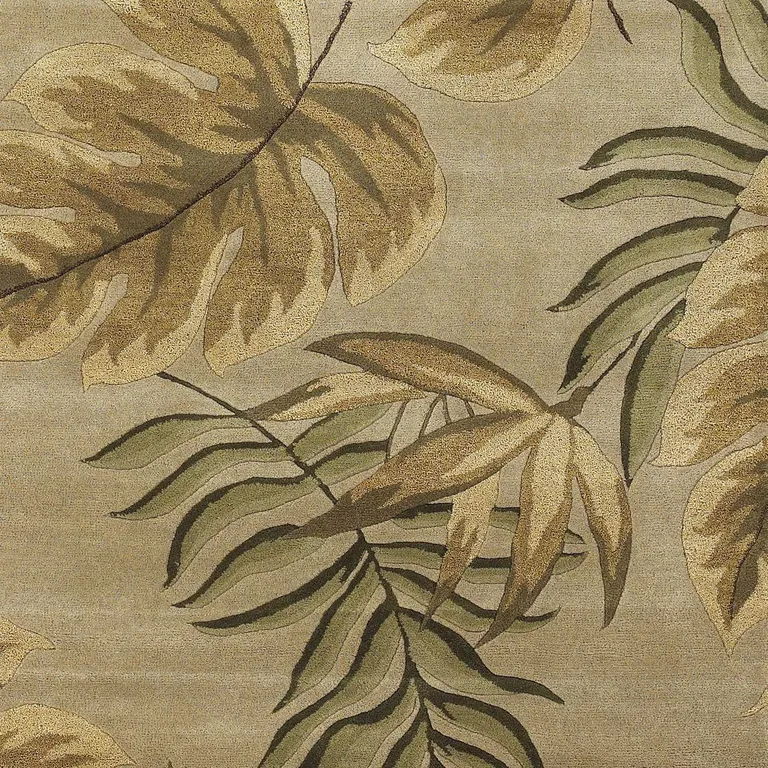 Sand Beige Hand Tufted Tropical Leaves Indoor Area Rug Photo 2