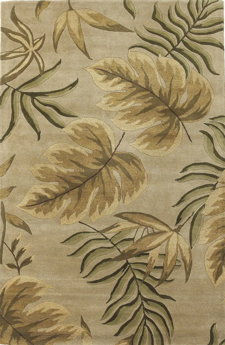 Sand Beige Hand Tufted Tropical Leaves Indoor Area Rug Photo 1