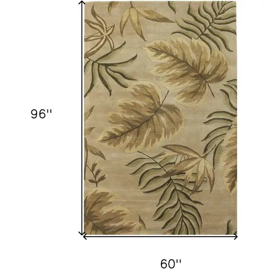 Sand Beige Hand Tufted Tropical Leaves Indoor Area Rug Photo 3