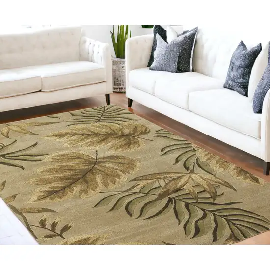 Sand Beige Hand Tufted Tropical Leaves Indoor Area Rug Photo 1