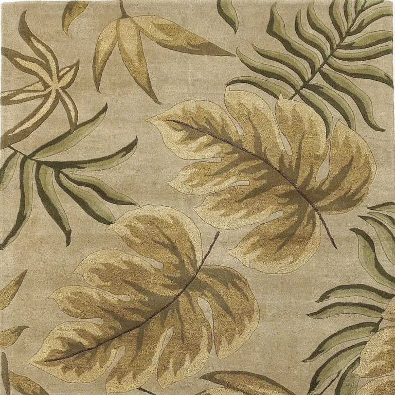 Sand Beige Hand Tufted Tropical Leaves Indoor Area Rug Photo 3