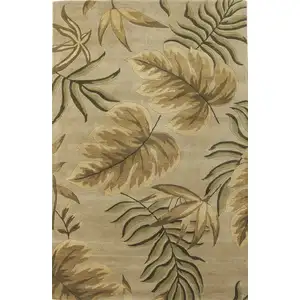 Photo of Sand Beige Hand Tufted Tropical Leaves Indoor Area Rug