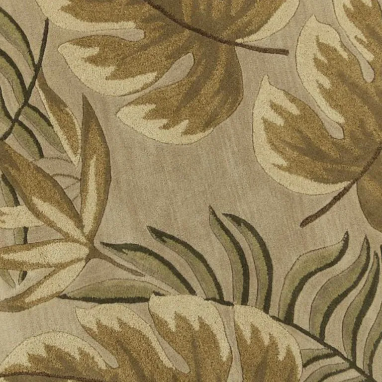 Sand Beige Hand Tufted Tropical Leaves Round Indoor Area Rug Photo 3