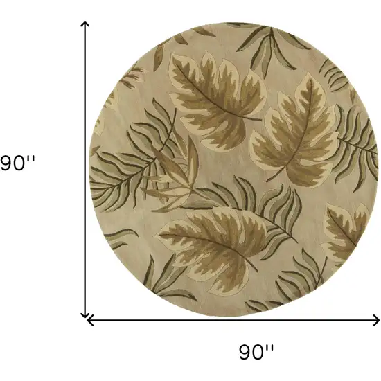 Sand Beige Hand Tufted Tropical Leaves Round Indoor Area Rug Photo 6