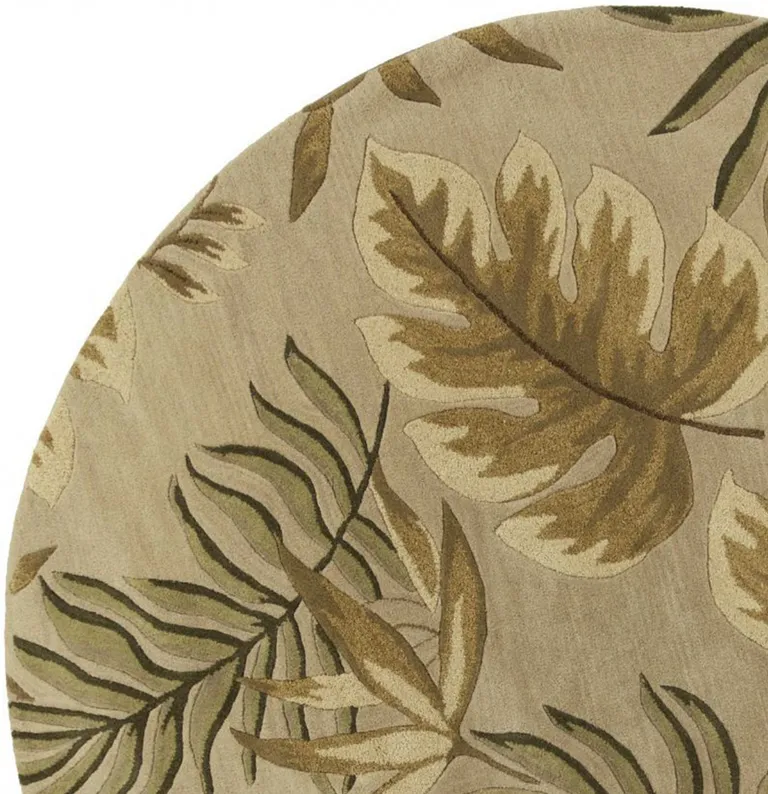 Sand Beige Hand Tufted Tropical Leaves Round Indoor Area Rug Photo 2