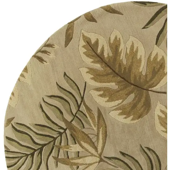 Sand Beige Hand Tufted Tropical Leaves Round Indoor Area Rug Photo 2