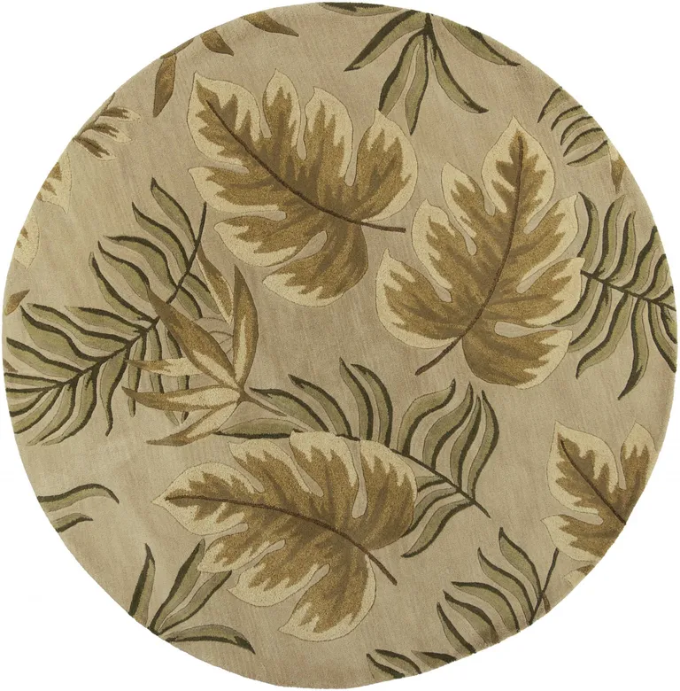 Sand Beige Hand Tufted Tropical Leaves Round Indoor Area Rug Photo 1