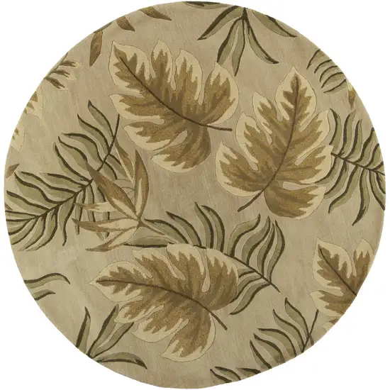 Sand Beige Hand Tufted Tropical Leaves Round Indoor Area Rug Photo 1