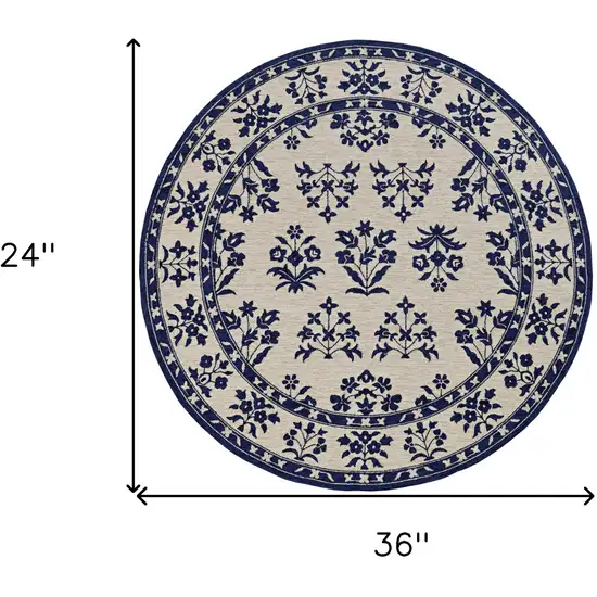 Sand Blue Hand Hooked UV Treated Floral Traditional Indoor Outdoor Accent Rug Photo 6