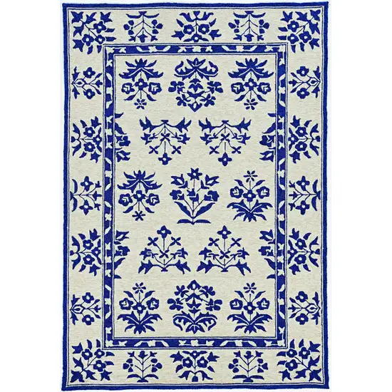 2'X3' Sand Blue Hand Hooked Uv Treated Floral Traditional Indoor Outdoor Accent Rug Photo 1