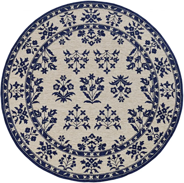 Sand Blue Hand Hooked UV Treated Floral Traditional Indoor Outdoor Accent Rug Photo 2