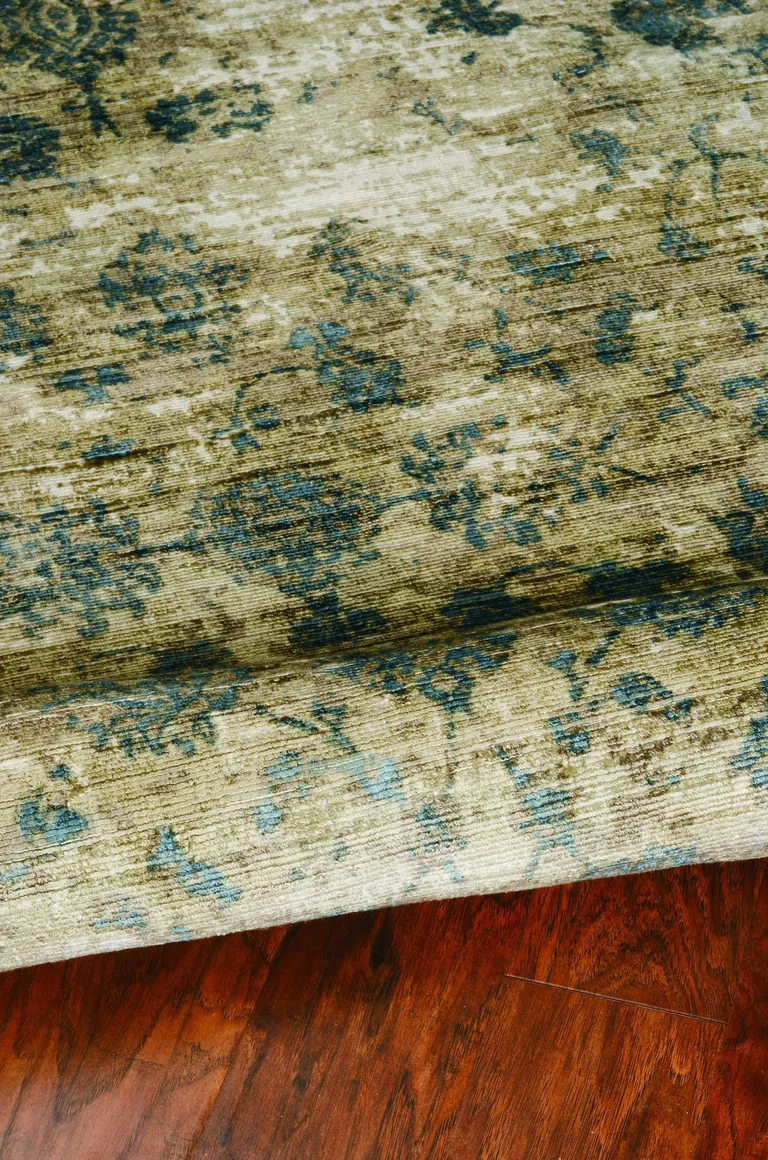 Sand Blue Hand Loomed Traditional Floral Indoor Area Rug Photo 4