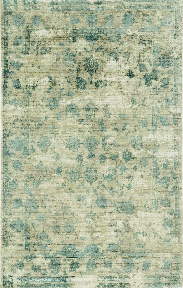 Sand Blue Hand Loomed Traditional Floral Indoor Area Rug Photo 1