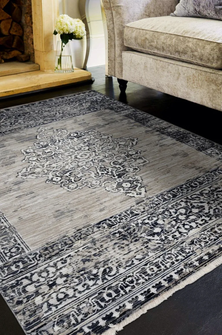 Sand Charcoal Polypropylene Rug Photo 5