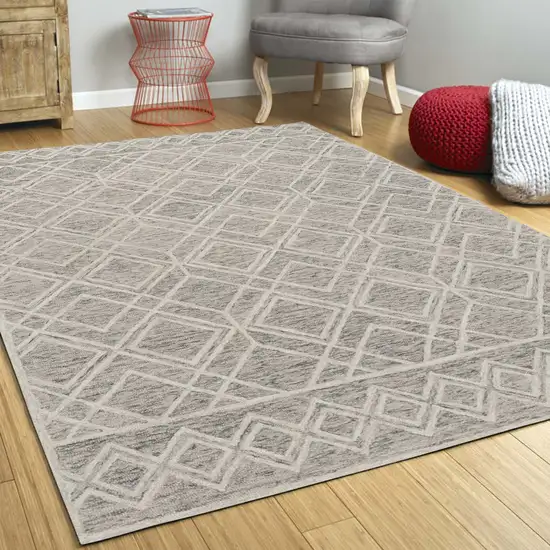 Sand Geometric Diamond Wool Area Rug Photo 5