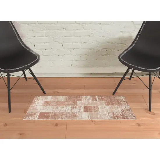 Sand Geometric Power Loom Area Rug With Fringe Photo 2