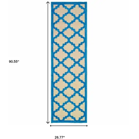 Blue and Beige Geometric Stain Resistant Indoor Outdoor Area Rug Photo 6