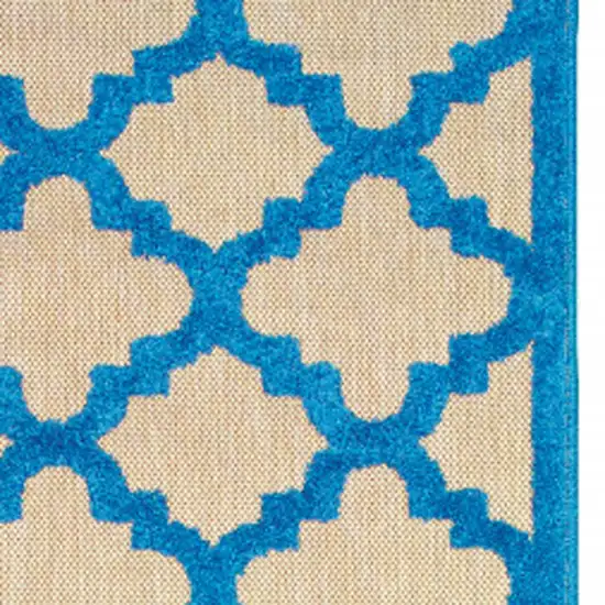 Blue and Beige Geometric Stain Resistant Indoor Outdoor Area Rug Photo 3