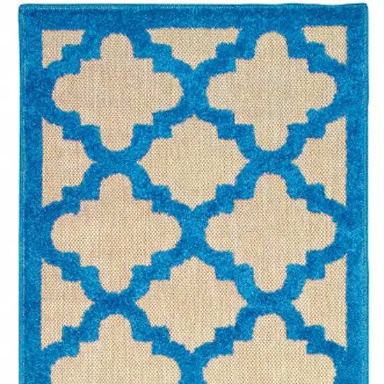 Blue and Beige Geometric Stain Resistant Indoor Outdoor Area Rug Photo 4